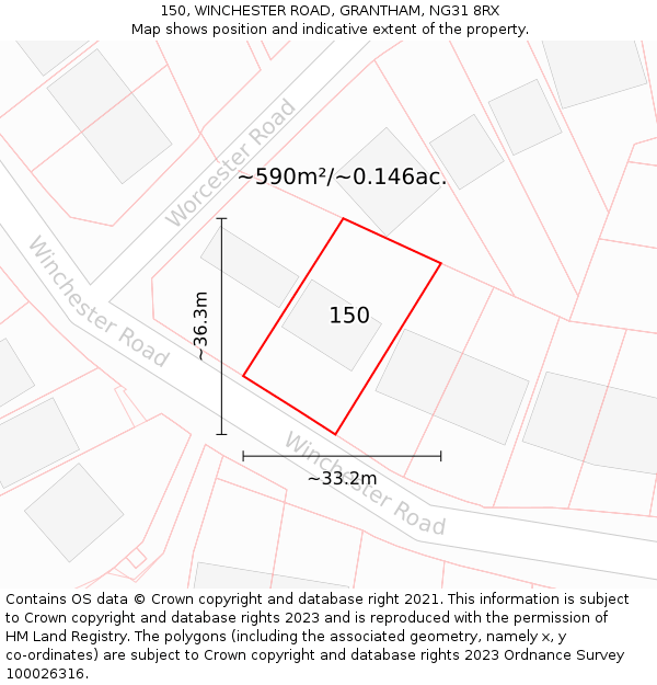 150, WINCHESTER ROAD, GRANTHAM, NG31 8RX: Plot and title map