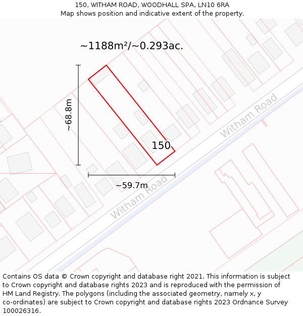 150, WITHAM ROAD, WOODHALL SPA, LN10 6RA: Plot and title map