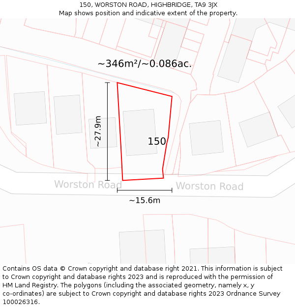 150, WORSTON ROAD, HIGHBRIDGE, TA9 3JX: Plot and title map