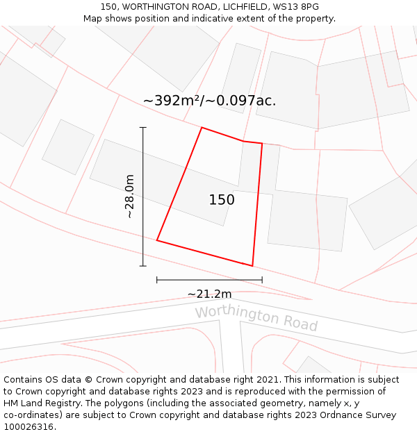 150, WORTHINGTON ROAD, LICHFIELD, WS13 8PG: Plot and title map