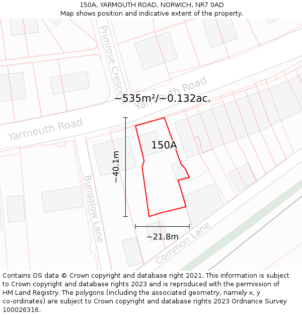 150A, YARMOUTH ROAD, NORWICH, NR7 0AD: Plot and title map