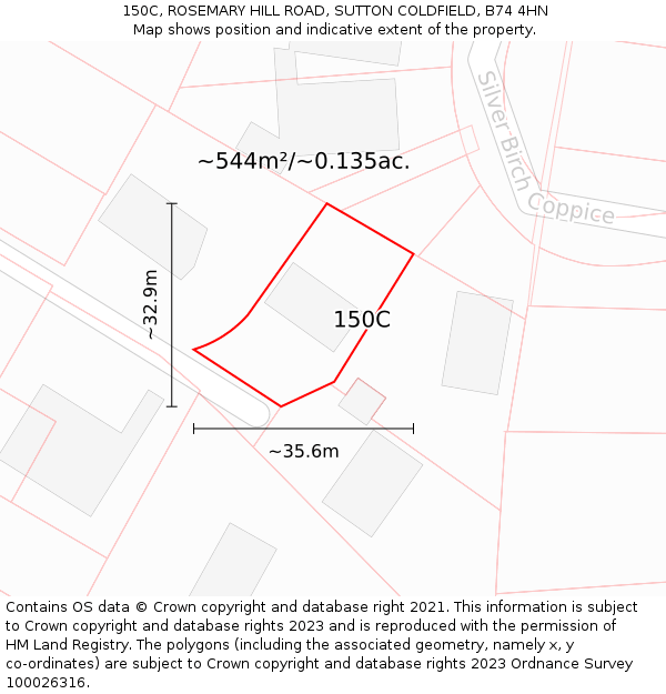 150C, ROSEMARY HILL ROAD, SUTTON COLDFIELD, B74 4HN: Plot and title map