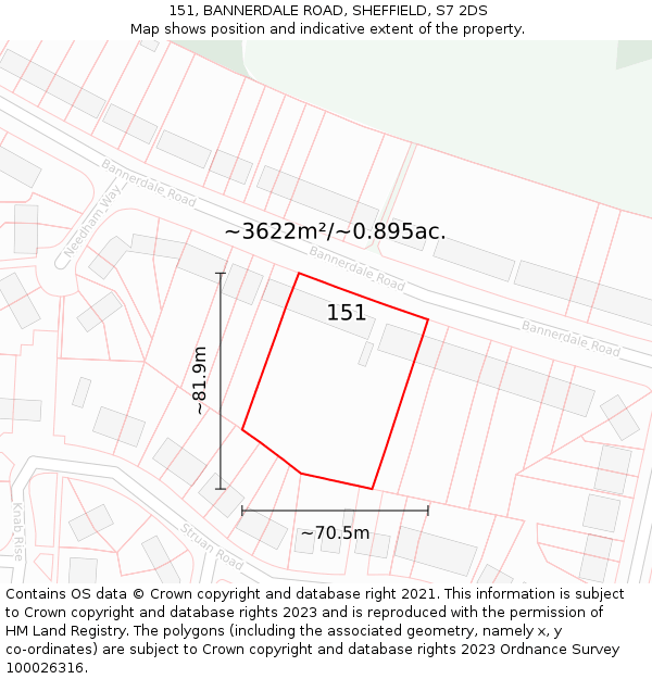 151, BANNERDALE ROAD, SHEFFIELD, S7 2DS: Plot and title map