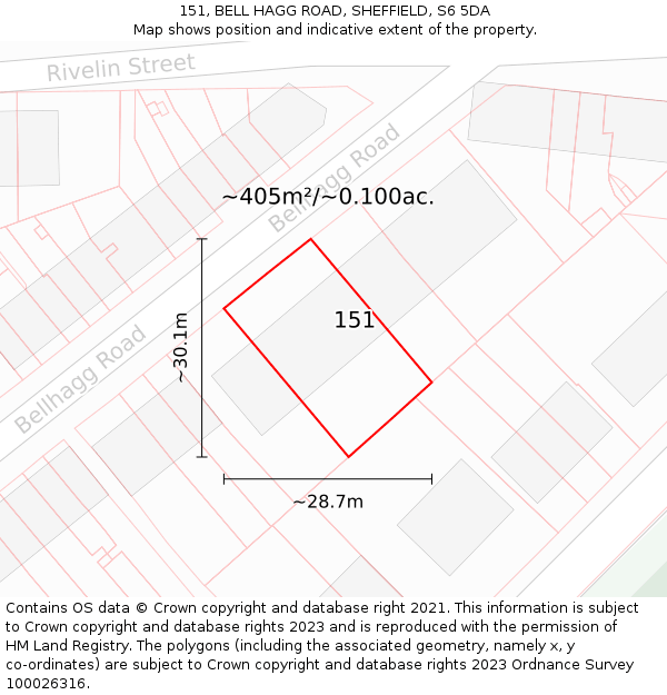 151, BELL HAGG ROAD, SHEFFIELD, S6 5DA: Plot and title map