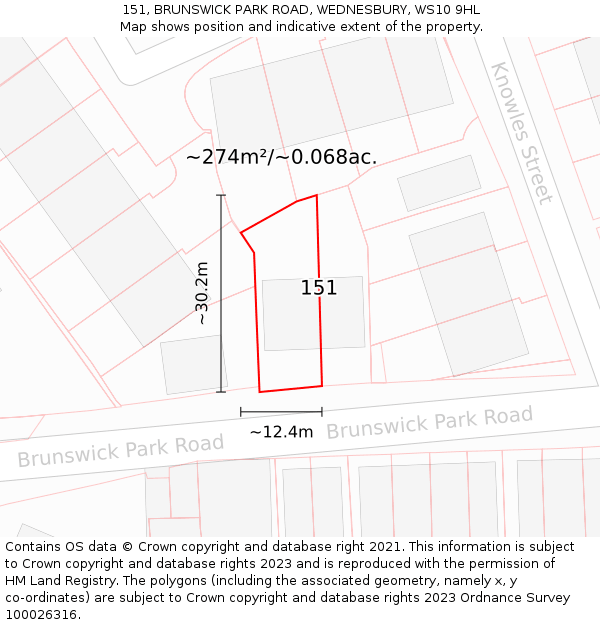 151, BRUNSWICK PARK ROAD, WEDNESBURY, WS10 9HL: Plot and title map