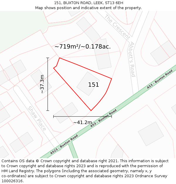 151, BUXTON ROAD, LEEK, ST13 6EH: Plot and title map