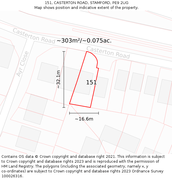 151, CASTERTON ROAD, STAMFORD, PE9 2UG: Plot and title map