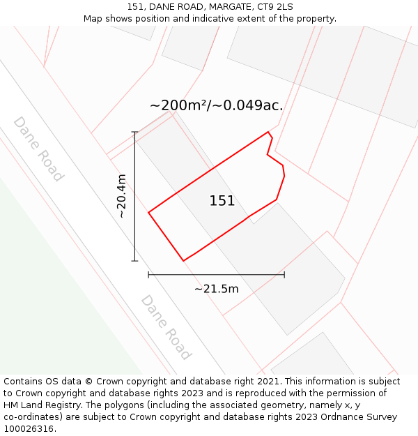 151, DANE ROAD, MARGATE, CT9 2LS: Plot and title map