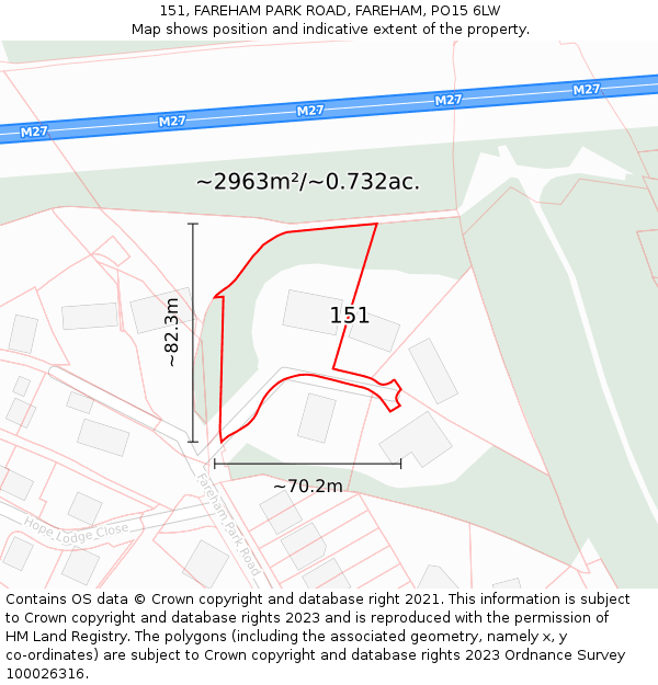 151, FAREHAM PARK ROAD, FAREHAM, PO15 6LW: Plot and title map