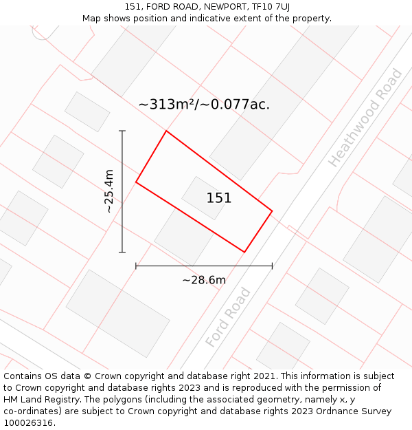 151, FORD ROAD, NEWPORT, TF10 7UJ: Plot and title map