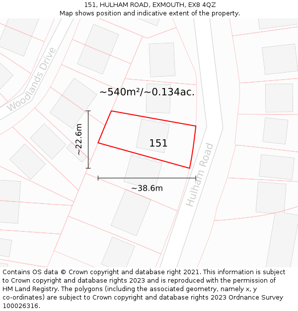 151, HULHAM ROAD, EXMOUTH, EX8 4QZ: Plot and title map