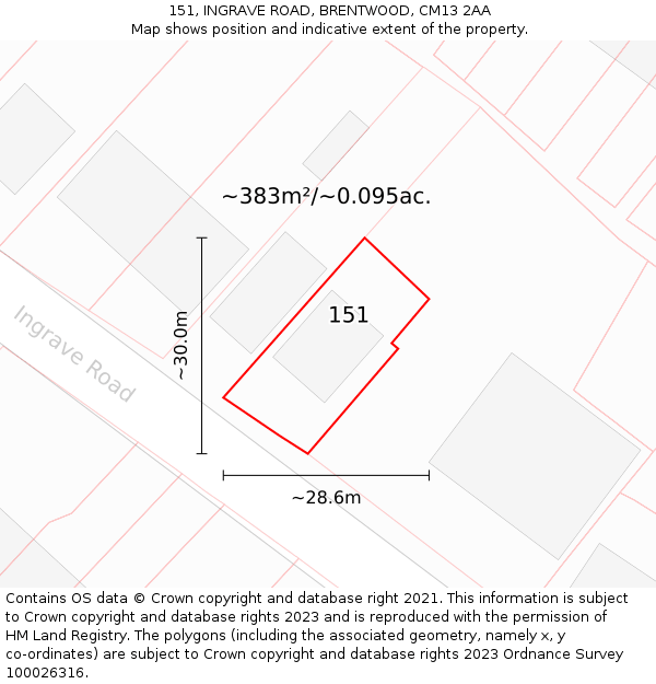 151, INGRAVE ROAD, BRENTWOOD, CM13 2AA: Plot and title map
