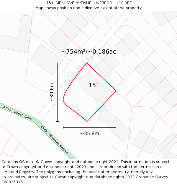 151, MENLOVE AVENUE, LIVERPOOL, L18 3EE: Plot and title map