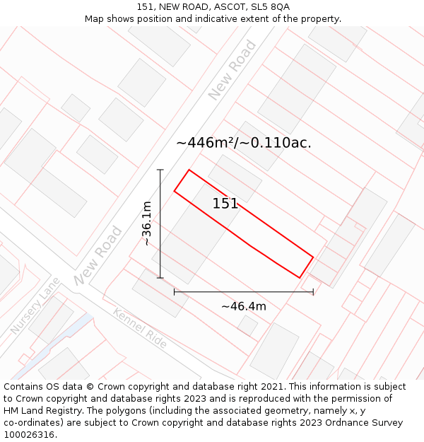 151, NEW ROAD, ASCOT, SL5 8QA: Plot and title map