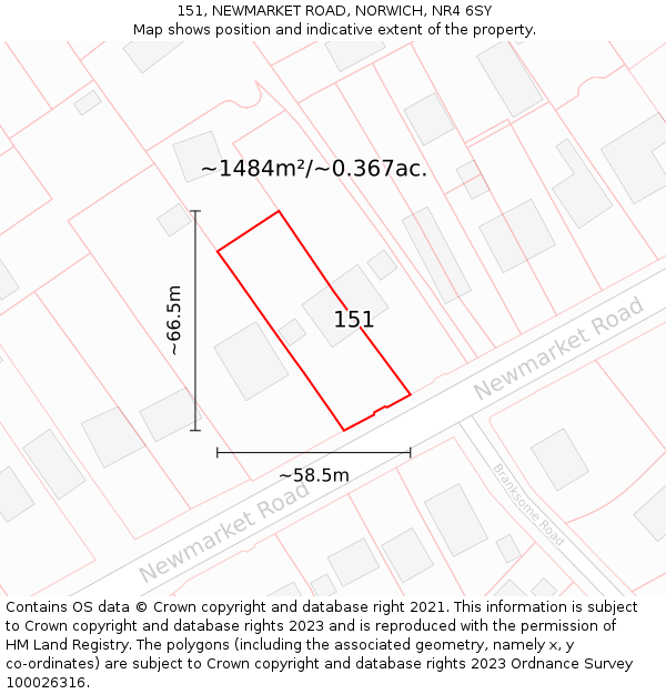 151, NEWMARKET ROAD, NORWICH, NR4 6SY: Plot and title map