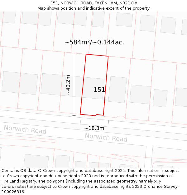 151, NORWICH ROAD, FAKENHAM, NR21 8JA: Plot and title map