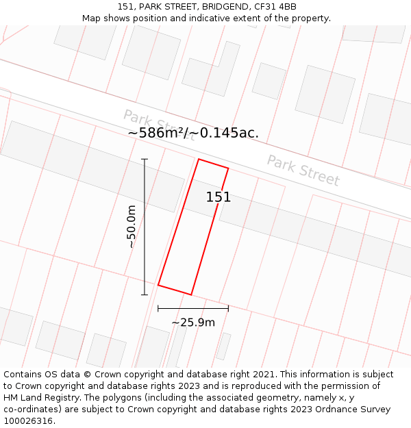 151, PARK STREET, BRIDGEND, CF31 4BB: Plot and title map