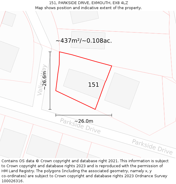 151, PARKSIDE DRIVE, EXMOUTH, EX8 4LZ: Plot and title map
