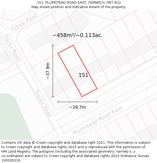 151, PLUMSTEAD ROAD EAST, NORWICH, NR7 9LD: Plot and title map