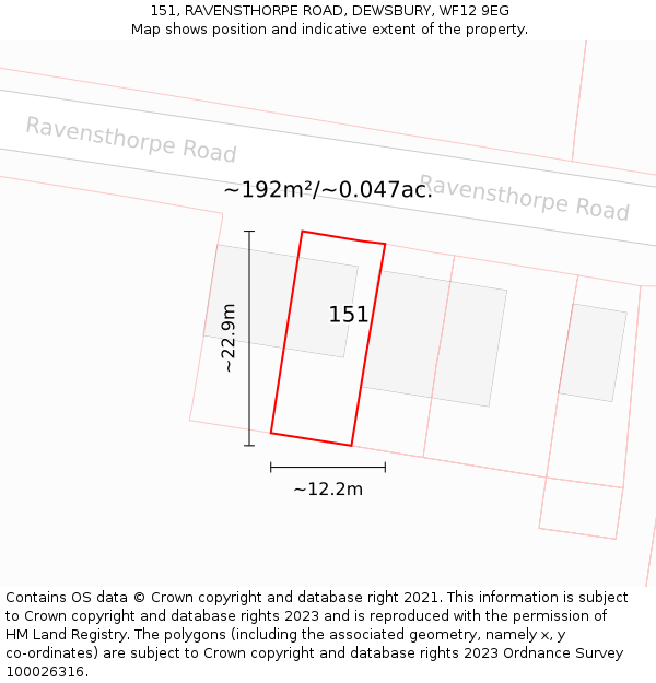 151, RAVENSTHORPE ROAD, DEWSBURY, WF12 9EG: Plot and title map