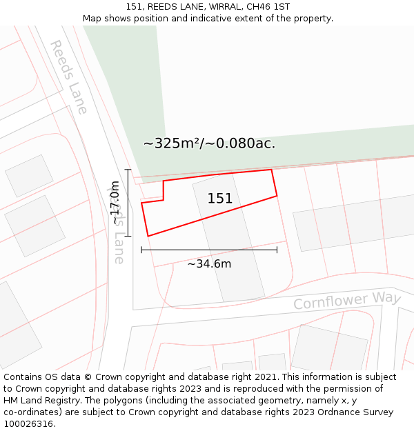 151, REEDS LANE, WIRRAL, CH46 1ST: Plot and title map