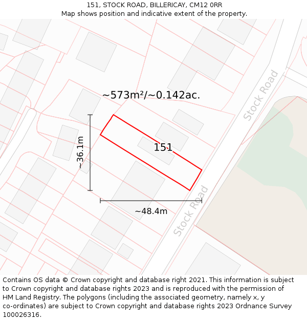 151, STOCK ROAD, BILLERICAY, CM12 0RR: Plot and title map