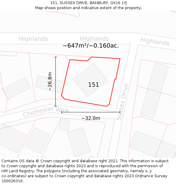 151, SUSSEX DRIVE, BANBURY, OX16 1YJ: Plot and title map