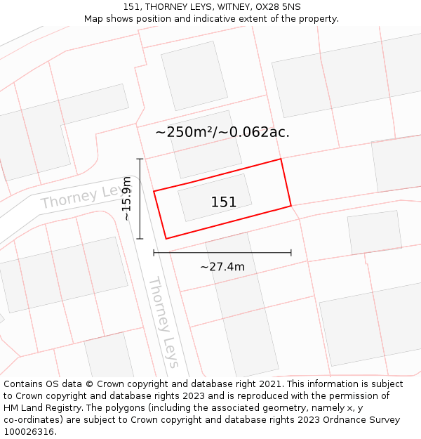 151, THORNEY LEYS, WITNEY, OX28 5NS: Plot and title map