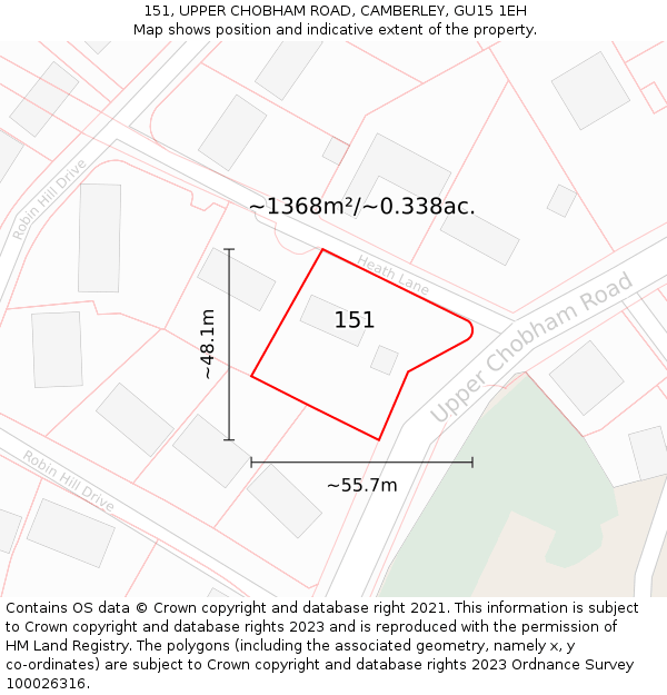 151, UPPER CHOBHAM ROAD, CAMBERLEY, GU15 1EH: Plot and title map