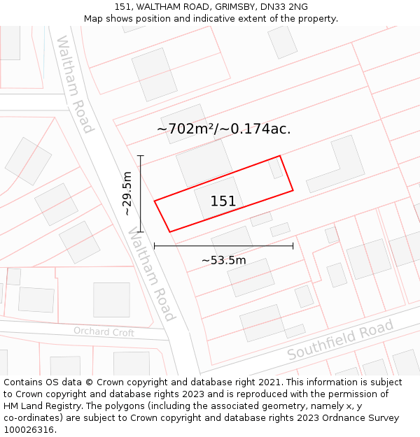 151, WALTHAM ROAD, GRIMSBY, DN33 2NG: Plot and title map