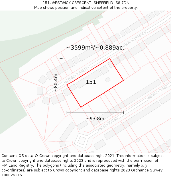 151, WESTWICK CRESCENT, SHEFFIELD, S8 7DN: Plot and title map