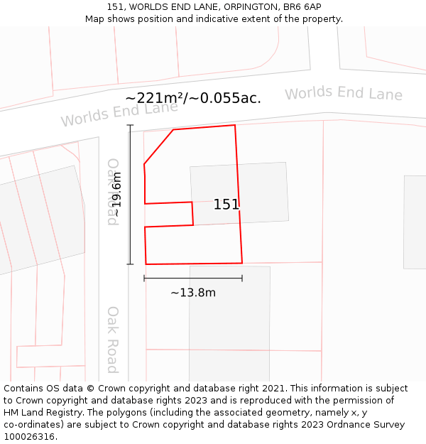 151, WORLDS END LANE, ORPINGTON, BR6 6AP: Plot and title map