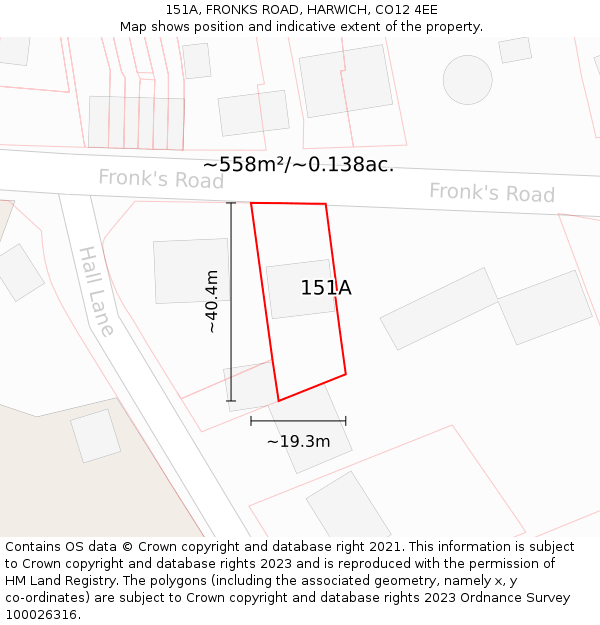 151A, FRONKS ROAD, HARWICH, CO12 4EE: Plot and title map