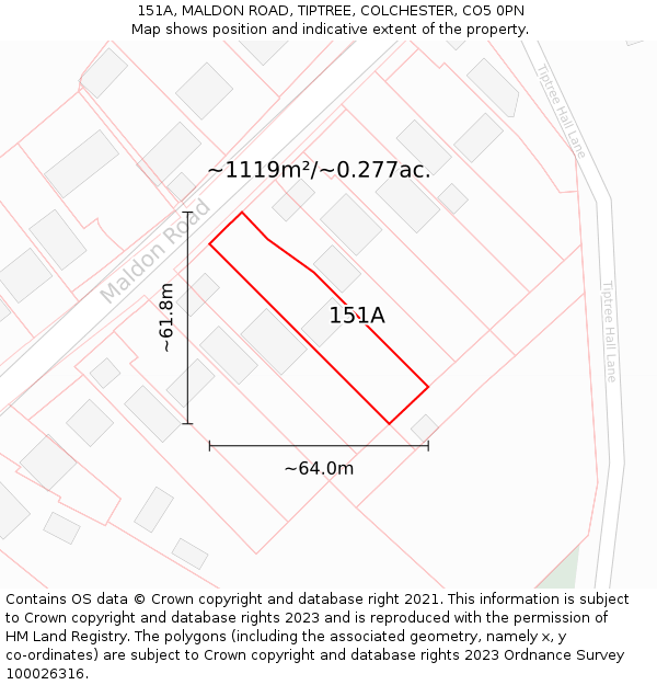 151A, MALDON ROAD, TIPTREE, COLCHESTER, CO5 0PN: Plot and title map