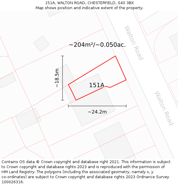 151A, WALTON ROAD, CHESTERFIELD, S40 3BX: Plot and title map