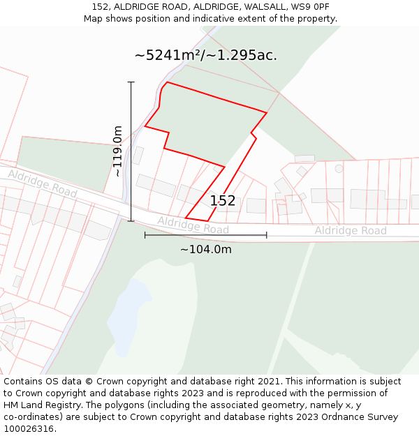 152, ALDRIDGE ROAD, ALDRIDGE, WALSALL, WS9 0PF: Plot and title map