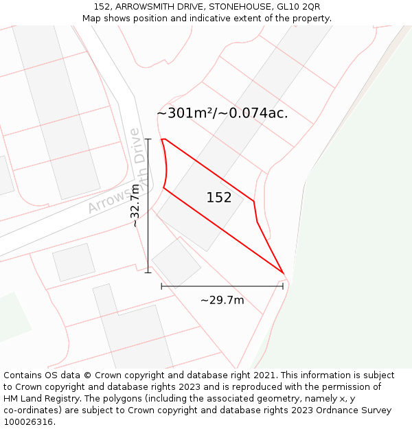 152, ARROWSMITH DRIVE, STONEHOUSE, GL10 2QR: Plot and title map