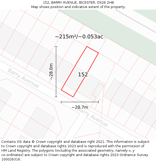 152, BARRY AVENUE, BICESTER, OX26 2HB: Plot and title map