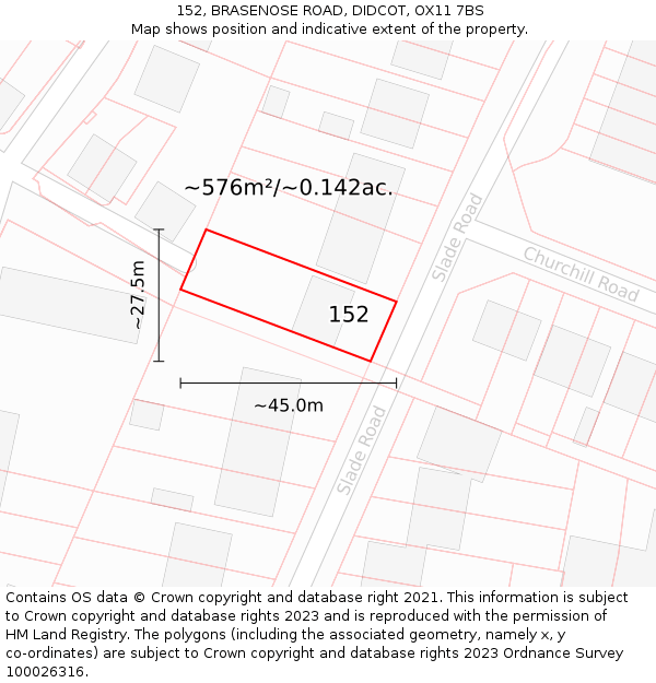 152, BRASENOSE ROAD, DIDCOT, OX11 7BS: Plot and title map