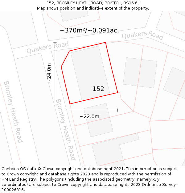 152, BROMLEY HEATH ROAD, BRISTOL, BS16 6JJ: Plot and title map