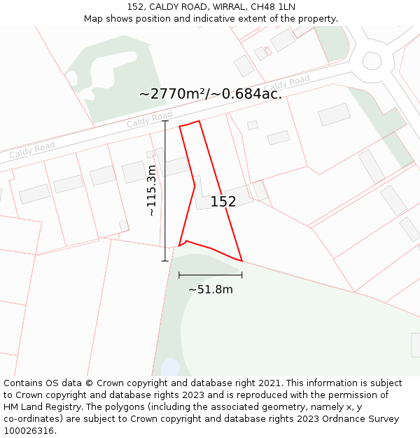152, CALDY ROAD, WIRRAL, CH48 1LN: Plot and title map