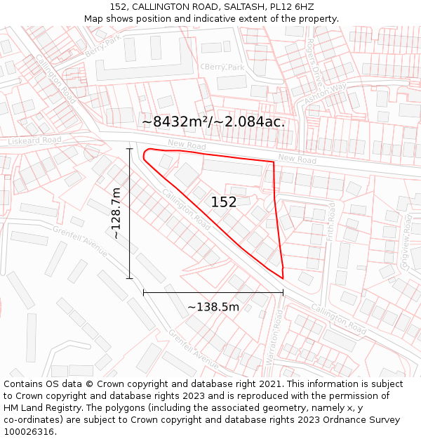 152, CALLINGTON ROAD, SALTASH, PL12 6HZ: Plot and title map