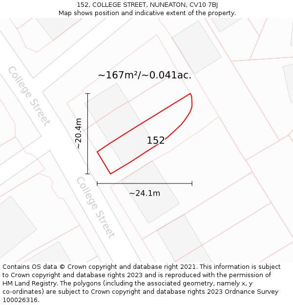 152, COLLEGE STREET, NUNEATON, CV10 7BJ: Plot and title map