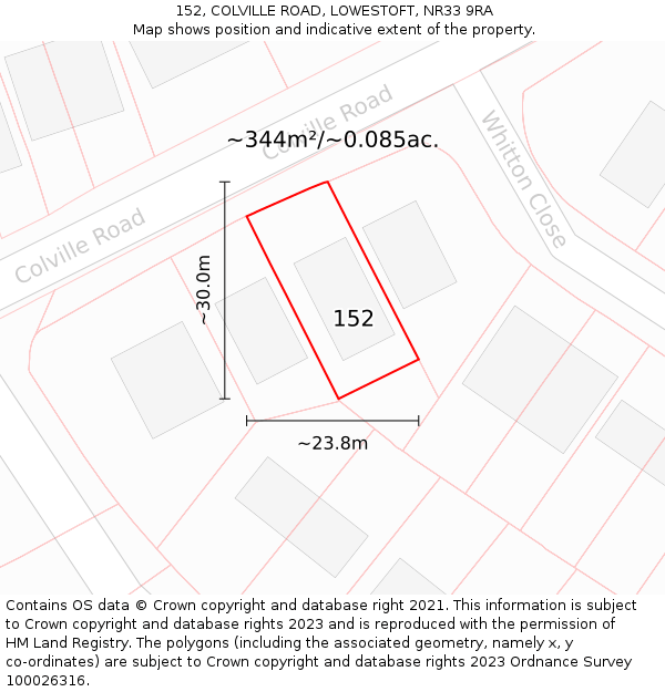 152, COLVILLE ROAD, LOWESTOFT, NR33 9RA: Plot and title map
