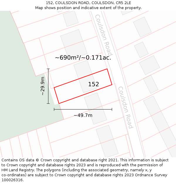 152, COULSDON ROAD, COULSDON, CR5 2LE: Plot and title map