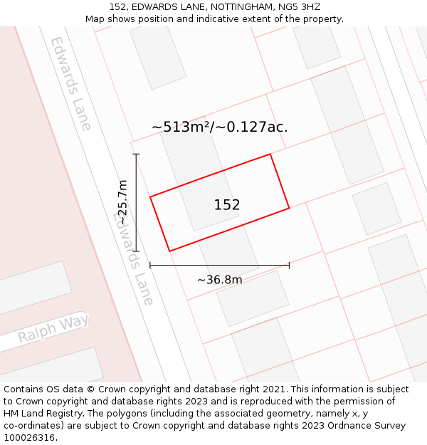 152, EDWARDS LANE, NOTTINGHAM, NG5 3HZ: Plot and title map