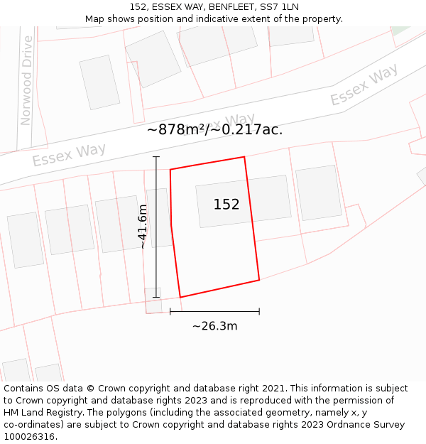 152, ESSEX WAY, BENFLEET, SS7 1LN: Plot and title map