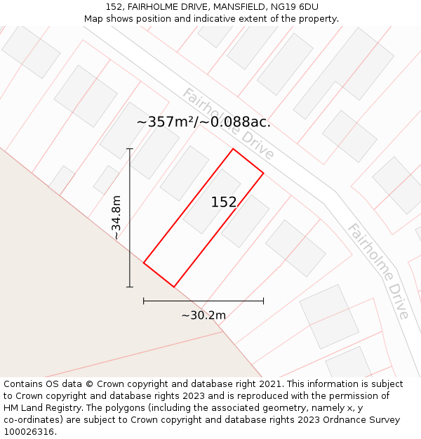 152, FAIRHOLME DRIVE, MANSFIELD, NG19 6DU: Plot and title map