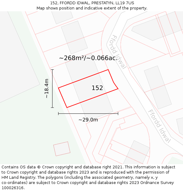 152, FFORDD IDWAL, PRESTATYN, LL19 7US: Plot and title map