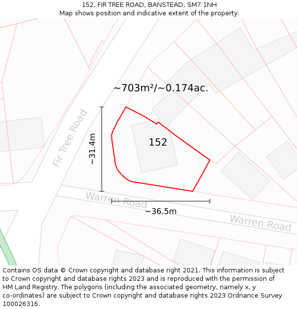 152, FIR TREE ROAD, BANSTEAD, SM7 1NH: Plot and title map